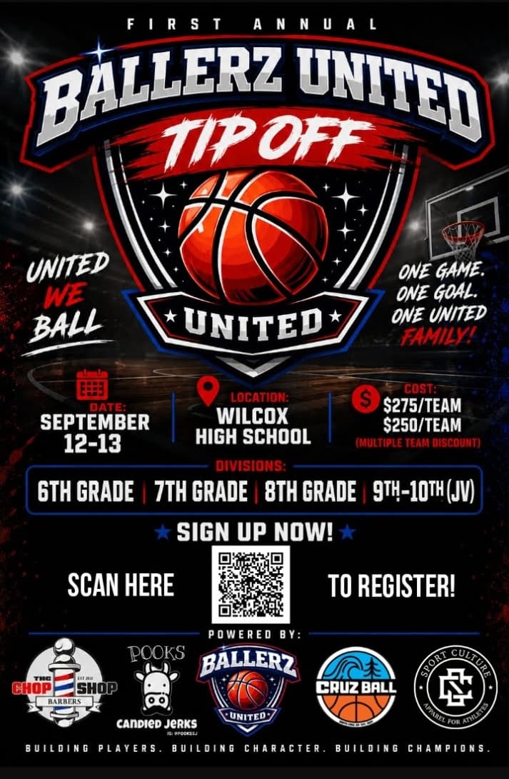 First annual Ballerz United Tip Off tournament, September 12–13 at Wilcox High School
